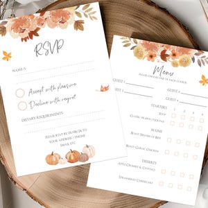 Carte RSVP mariage citrouille, carte réponse mariage, carte réponse, carte RSVP, réponse d'un invité, carte choix de menu, automne, automne