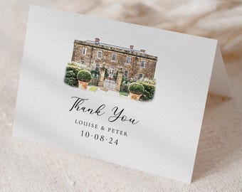 Veranstaltungsort Skizze Hochzeit Dankeskarten • Personalisiertes Aquarell Design
