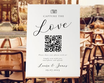 Minimalist Wedding Photo Sign | Modern Minimalist Wedding QR Code Sign | Capture the Love Sign | Large Personalised QR Code Wedding Sign