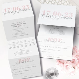 Simple Wedding Invitation, Minimalist Wedding Invitations, Personalised Wedding Invite, Blush Wedding Invite with RSVP, Timeline, any colour