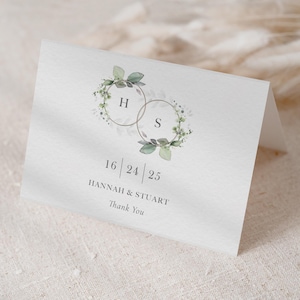 Tarjetas de agradecimiento de boda con lavado botánico, tarjeta de agradecimiento con follaje, tarjeta de agradecimiento de compromiso, tarjeta de agradecimiento personalizada