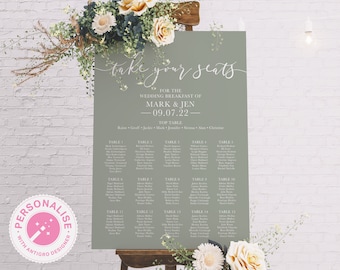 Sage Wedding Seating Chart Sign: Minimalist Table Plan