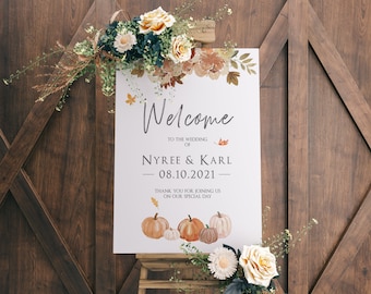 Welcome Wedding Sign, Rustic Welcome Sign, Fall Wedding Sign, Autumn Wedding Sign, Wedding Board, Autumnal, Pumpkin