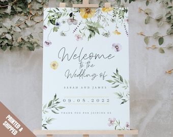 Panneau de bienvenue pour mariage fleurs sauvages, panneaux floraux de bienvenue pour mariage, panneaux de bienvenue fleurs sauvages, aquarelle, grand