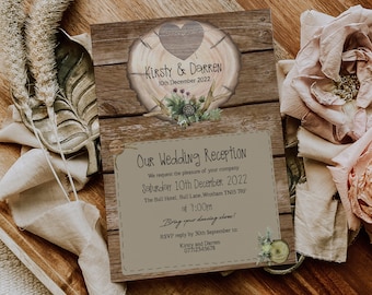 Rustic Woodland Evening Invitation, Rustic Wood Reception Wedding Invitations, Boho Wedding Invites with envelopes