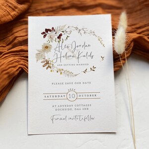 Whimsical Fall Wedding Save the Date, Autumn Save the Dates, Autumnal Save the Date Cards, Terracotta, Rust, Rustic