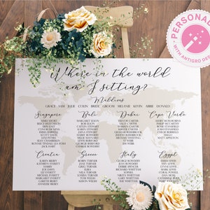 Destination Wedding Sign, Where in the World am I Sitting, Wedding Table Plan Sign, Wedding Seating Chart Sign, Large, Printed