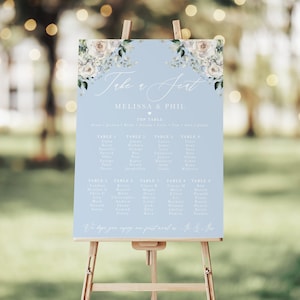 Stoffig blauw bord bruiloft tafelplattegrond, grote stoelenlijst bruiloft, foamex bord, groot, bedrukt