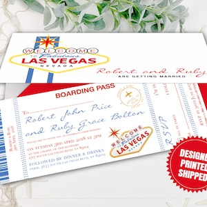 Vegas Bestimmungsort Einladungen, Vegas Hochzeitseinladung, im Ausland Hochzeitsreisetickets, Hochzeitsreisebrieftasche