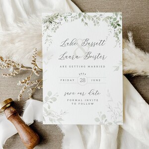 Skurril Laub Save the Dates, Grüne Hochzeit Save the Date Karte, Salbeiblatt Hochzeitseinladung, Günstige Save the Dates