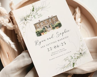 Watercolour Venue Painting Save the Date: Personalised Wedding Invitation