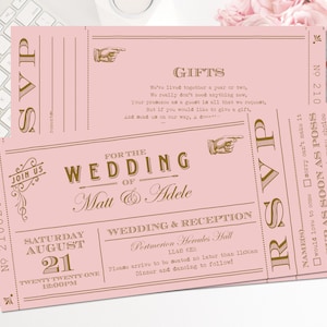 Pink Ticket Shabby Chic Hochzeitseinladungen | Vintage Hochzeitseinladungskarte