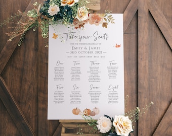 Rustic Fall Wedding Seating Chart Sign: Autumn Pumpkin Design