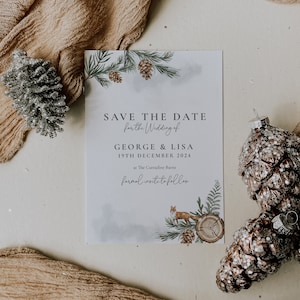 Winter Kegel Save the Dates, Rustikale Hochzeit Save the Date Karte, Winterhochzeit, Weihnachtshochzeit