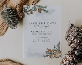 Winter Cone Save the Dates, Rustic Wedding Save The Date Card, Winter Wedding, Christmas Wedding