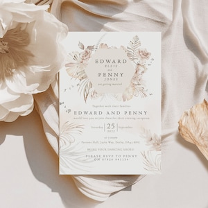 Boho Hochzeitseinladung, Beige Hochzeitseinladungen, Abendaufnahme lädt ein, rustikale Hochzeitseinladungen, natürlich