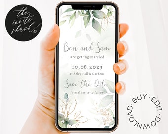 Gold Leaf Eucalyptus Save the Date E-vite: Digital Template