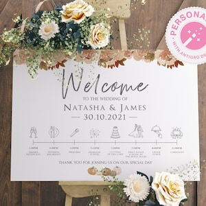 Pumpkin Wedding Sign, Autumn Wedding Timeline Sign, Order of the day Sign, Wedding Order Of Events, Fall, Autumnal