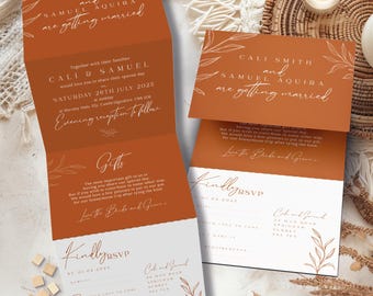 Terracotta Autumn Wedding Invitations | Boho Wedding Invite | Burnt Orange Rustic Invitation Suite
