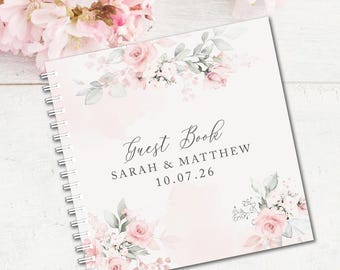 Blush Floral Wedding Guest Book • Personalised Keepsake Album for Bride and Groom