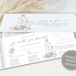 Staubige Blaue Hochzeitseinladungen, Gin-Thema, taubenblaue Hochzeits-Geldbörse mit Blumen