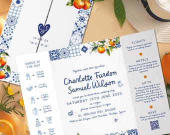 Italian Tile Gatefold Wedding Invitation | Mediterranean Lemon or Orange Wedding Invite | Amalfi Inspired Design