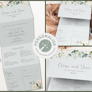 Sage Green Wedding Invitation, Greenery Wedding Invitations, Foliage Wedding Invites, Ivory Floral Wedding Invite Set, with RSVP