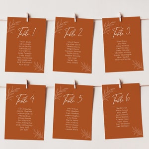 Boho Terracotta Table Plan Cards, Rustic Wedding Seating Chart Cards, Autumnal, Fall, Rust