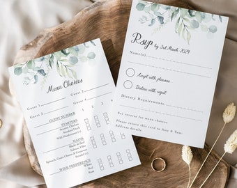 Eucalyptus Wedding RSVP Card, Wedding Response Card, Reply Card, RSVP Card, Guest Response, Menu Choice Card, Eucalyptus, Sage