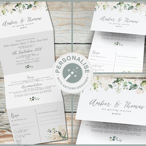 Ivory Greenery Wedding Invitation, Sage Green Wedding Invitations, Rustic Greenery Invites, RSVP Invitation Set