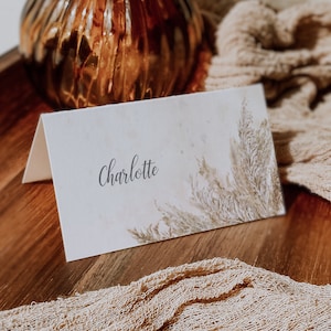 Tarjetas de lugar de boda Pampas, tarjetas de lugar Boho boda, tarjetas de asientos de boda, configuración de mesa de boda rústica, tarjetas de tienda minimalistas