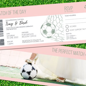 Fußball Hochzeitseinladungen, Perfect Match einladen, Fußball Hochzeit lädt ein, Fußballticket Hochzeitseinladung, Fußball Braut