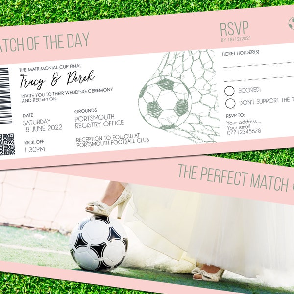 Football Wedding Invitations, Perfect Match Invite, Soccer Wedding Invites, Football Ticket Wedding Invitation, Football Bride