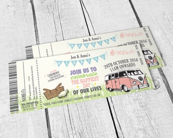 60 Pastel Shabby Chic Bunting Wedfest Festival Ticket Wedding Invitations! 
