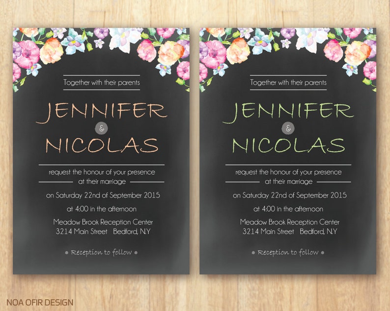 Chalkboard Wedding Invitation Floral Wedding Invitation Etsy