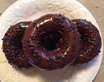 Chocolate Fudge Doughnuts with Chocolate Glaze and Chocolate Jimmies