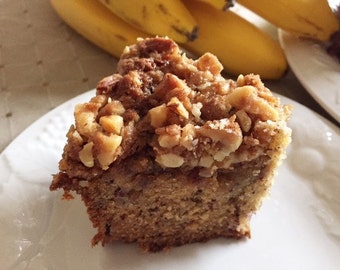 Bananas Foster Banana Bread with Walnut Streusel Topping