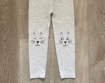 Kids cat leggings, children kitten pants, toddler hand painted cats outfit
