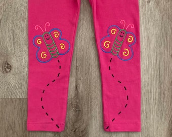 Kids butterfly Leggings, children spring hand painted pants, toddler nature outfit costume size 3T