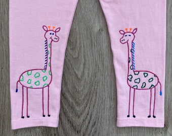Toddler giraffes leggings,  kids hand painted pants, children animals pants, size 24 months