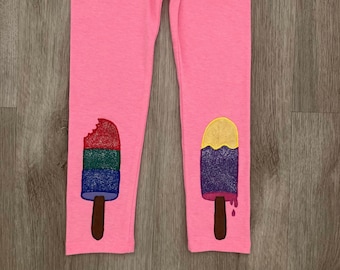 Toddler popsicle leggings, kids hand painted pants, children popsicles outfit, size 4T