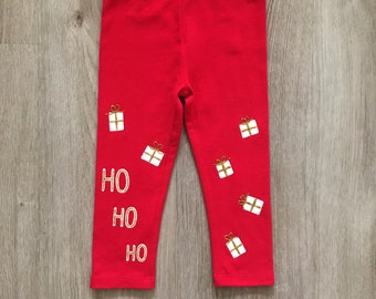 Children Christmas leggings, holiday kids clothing, holiday outfit gift for baby, hand painted toddler pants size 18-24 months