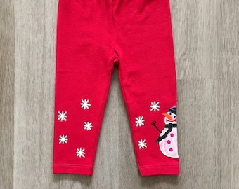 Children Christmas leggings, Holiday kids clothing, Hand painted toddler pants, Baby Holiday gift size 9-12 months