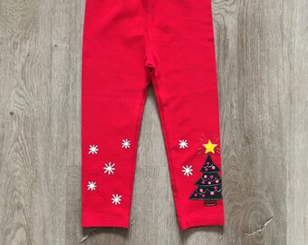 Children Christmas tree leggings, holiday kids clothing, baby outfit holiday gift, hand painted toddler pants sizes 12-18 and 18-24 months