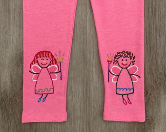 Kids fairies leggings, Children magical pants, toddler hand painted outfit in sizes 3T and 4T