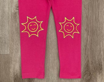 Toddler sun leggings, kids spring hand painted pants, children nature pants, size 3T