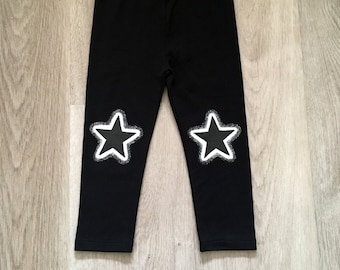 Glow in the dark knee stars toddler leggings, kids stars pants, baby hand painted stars print costume outfit, girl boy cosmic clothing