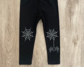 Kids spider costume leggings, toddler spider pants, baby spider web pants, Halloween glow in the dark toddler outfit
