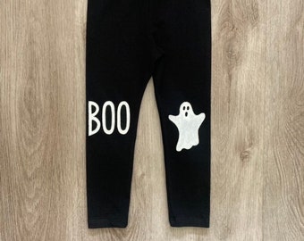 Toddler ghost leggings, Kids Halloween costume, boy glow in the dark ghost pants, girl hand painted BOO outfit, children Halloween costume
