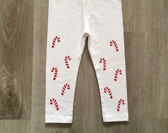 Children Christmas leggings, kids holiday outfit, candy cane toddler pants, size 18-24 months